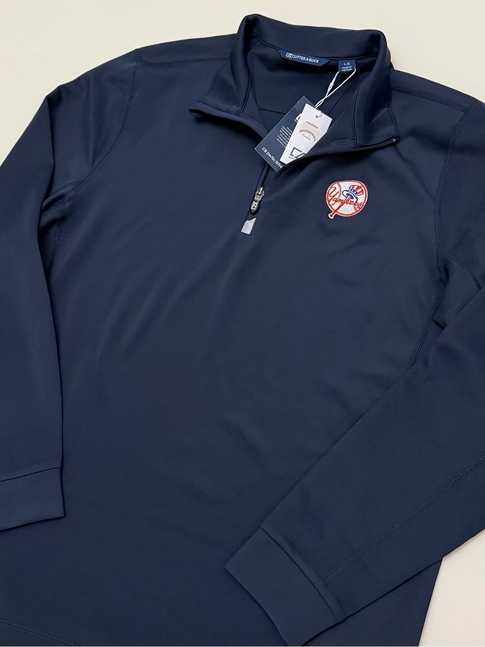 Cutter & Buck Navy Quarter-Zip Pullover with New York Yankees Embroidered Patch